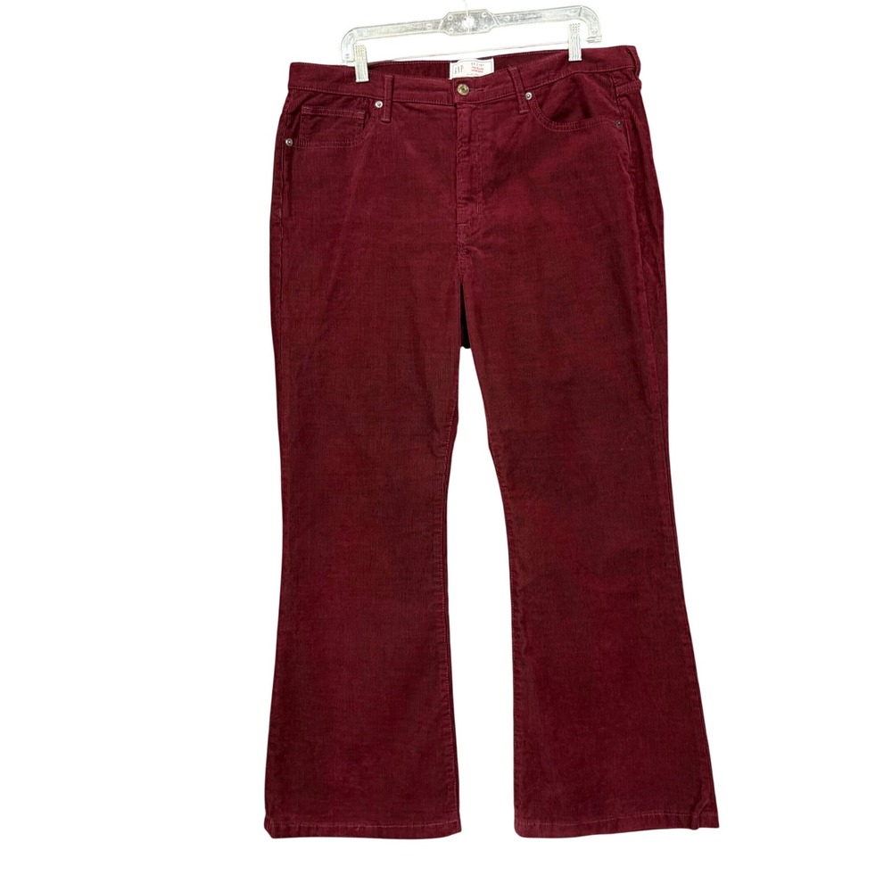 Gap 70s Flare High Rise Pant Womens 33/16S Maroon Red Corduroy Stretch High Rise